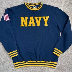 Armed Forces Gear Sweatshirt Mens M Blue Yellow US NAVY Crewneck Striped Cuff